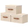 OUTBROS 3 Set Scatole Portaoggetti, 33x23x20cm Cestino per Vestiti, Beige | Contenitori per Armadio tessuto con Coperchio, Cassettiera pieghevole adatta con Manici per Indumenti