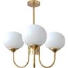 KCO Lighting Lampadario Sputnik Mid-Century Moderno a 3 Luci in Oro con Paralume a Sfera in Vetro Bianco Opale per Sala da Pranzo, Isola Cucina, Ingresso