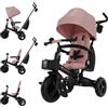 kk Kinderkraft Kinderkraft AVEO 2 PLUS Triciclo per Bambini da 9 Mesi a 5 Anni, Triciclo 6 in 1 con Seduta Girevole a 360°, Reclinabile, Pieghevole, con Cappottina UPF50+ e Maniglione per Genitore, Rosa