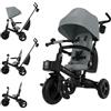 kk Kinderkraft Kinderkraft AVEO 2 PLUS Triciclo per Bambini da 9 Mesi a 5 Anni, Triciclo 6 in 1 con Seduta Girevole a 360°, Reclinabile, Pieghevole, con Cappottina UPF50+ e Maniglione per Genitore, Grigio