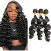 Tuheerst 30 32 34 Inch 1B Natural Black Human Hair Bundles Double Drown Extension Capelli Loose Wave Hair Extensions Unprocessed Brazilian Virgin Remy Extension 50g/Bundle Total 150g