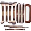 MAANGE Set di 13 pennelli da trucco vegani professionali con custodia, per fondotinta, cipria, ombretto, pennelli a doppia punta, color oro caffè
