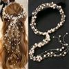FM2018XSL Gioielli per Capelli con Perline da Donna, Tiara Nuziale Artigianale con Filatura di Perline, Elegante e Soffusa per Acconciature da Sposa (Oro)