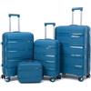 PROVITERA Set 4 Valigie Rigide con Beauty Case in Polipropilene Ultra Resistente agli Urti, Trolley Manico Telescopico e Ruote Easy Roll, Serratura Codice Rinforzata e Design Moderno (Blu Metal)