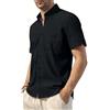 Casey Kevin Camicia Lino Uomo con Polsini Aperti - Camicie Uomo Maniche Corte con Taschino Pratico - Camicie Casual vestibilità Regolare Camicia in Lino da Spiaggia Estiva