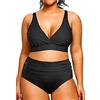 Yutdeng Taglie Forte Costume da Bagno Due Pezzi, Vita Alta, Bikini Set Sexy Push Up Imbottito Reggiseno e Slip, Controllo della Pancia, Donna, Mare per Spiaggia,Nero,XL