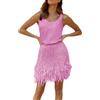 TDEOK Gilet da donna in tinta unita sexy gonna corta nappa piuma gonna corta set due pezzi abito nero con fessura, Colore: rosa., XL