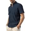 Casey Kevin Camicia Lino Uomo con Polsini Aperti - Camicie Uomo Maniche Corte con Taschino Pratico - Camicie Casual vestibilità Regolare Camicia in Lino da Spiaggia Estiva