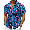 Barry.Wang Camicie hawaiane da uomo a maniche corte estive stravaganti floreali con scollo a cubo, per vacanze e, Fenicottero blu., L
