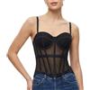 HomKuch Donna corsetto bustier crop top mesh vintage partito spaghetti cinturina osso corsetto