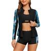 SHEKINI Rash Guard da Donna Manica Lunga 3 Pezzi Protezione UV Costumi da Bagno con Cerniera e Pantaloncini a Vita Alta Sportivo Beachwear per Nuoto e Surf