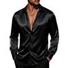 J.VER - Camicia da uomo in raso, a maniche lunghe, casual, lucida, con bottoni, lussuosa, per feste e balli, nero, S