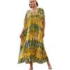 YouKD - Costume da bagno estivo in cotone, con fori, lungo, stile caftano o kimono, da spiaggia, Taglia unica