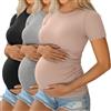 Ficerd Pacco da 3 Maglie maternità Donna in Cotone | Top Gravidanza, a Maniche Corte, Con Pieghe Laterali, E Tessuto a Costine, Estate, Per Future Mamme, Lavoro, Informale