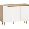 HOMCOM Credenza Moderna a 3 Ante con 3 Ripiani Regolabili e 5 Gambe in Legno, 107x35x76.5 cm, Bianco e Rovere | Aosom Italy