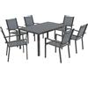 Outsunny Set da Giardino 7 Pezzi in Acciaio con Tavolo Rettangolare e 6 Sedie Impilabili Traspiranti, Grigio | Aosom Italy