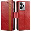 Generico DayQiQiPu Cover per Realme 14/14T (6,67 Pollici) Custodia in pelle PU con Patchwork Guscio Protettiva Anti-Skimming Custodia Portafoglio Flip Caso Business, Rosso