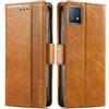 Generico DayQiQiPu Cover per Realme 8/8 Pro (6,4 Pollici) Custodia in pelle PU con Patchwork Guscio Protettiva Anti-Skimming Custodia Portafoglio Flip Caso Business, Cachi