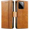 Generico DayQiQiPu Cover per Realme GT 7/7T (6,78 Pollici) Custodia in pelle PU con Patchwork Guscio Protettiva Anti-Skimming Custodia Portafoglio Flip Caso Business, Cachi