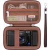 Supmay Cassa da trasporto per Sony RX100 VII/ RX100 VI/ RX100 V/ RX100 IV/ RX100 III Premium Compact Camera, Borsa da viaggio con portafoglio con tasca in rete a cerniera per cavo di ricarica, Marrone