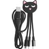 Bigben Connected YELLO KOKO, 5 in 1 Andy XXL USB A C/Micro USB e USB C e Lightning-Kabel 1 m Cat, Schwarz