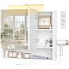 TEENFON Specchio Bagno Contenitore con LED, Mobile Bagno con Specchio con Presa Elettrica e Supporto Asciugacapelli, 3 Temperature di Colore Regolabili, Ripiani Regolabili, 70 * 15 * 65cm-3 Porte
