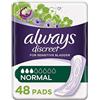 Always Discreet, assorbenti per incontinenza da donna, normali, 48 tamponi ad assorbimento moderato (12 x 4 confezioni), neutralizzatori di odori, discreti e flessibili, per vescica sensibile