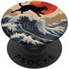 Japanese Culture Aesthetics Neko Cat Jap Gatto giapponese che cammina sopra la grande onda Hokusai PopSockets PopGrip Adesivo