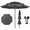 LUE BONA Ombrellone da Giardino 300 cm a 3 Livelli, Parasole Esterno con Inclinazione Regolabile e 8 Stecche in Vetroresina per Patio Piscina Terrazzo Mare, Grigio