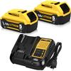 Amoresbat 2 Pezzi Ricambio per Dewalt Batteria 18V 5.0Ah + Caricabatterie DCB107 10.8V-20V per DCB184 DCB180 DCB181 DCB182 DCB200 DCB201 DCB204