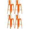 CLP Set di 4 sgabelli da bar CLP, stile industriale Mason, con schienale, colore arancione