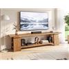 Wanbor Supporto TV in legno massello da 210 cm per televisori da 65/75/85/90 pollici, mobile TV a 2 piani con ripiani a giorno, tavolino consolle