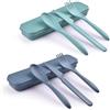 Zoyiancy 2 Set di Posate, Cucchiaio di Coltello Forchetta Riutilizzabile | Set di Posate in Plastica Portatile Con Custodia, per Picnic, Scuole, Feste, Pranzi a Casa o in Ufficio (Blu/Verde)