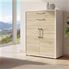 Dmora - Credenza Jemima, Buffet da Soggiorno, Madia da Salotto, Dispensa da Cucina, 89x40 h113 cm, Bianco e Quercia