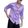 IndoPrimo Camicia casual con bottoni a maniche lunghe in raso tinta unita da uomo