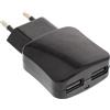 InLine Set di ricarica InLine® 31505C USB DUO+, adattatore di alimentazione con cavo da 2 m, da 100-240V a 5V/2,1A, nero