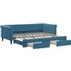 vidaXL Divano letto estraibile con cassetti Blu 90x200 cm Velluto