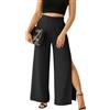 GRECIILOOKS Pantaloni da donna a vita alta a gamba larga con spacco laterale, pantaloni casual estivi a palazzo, pantaloni alla moda da donna, pantaloni dritti larghi da viaggio da spiaggia | fusion