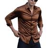 IndoPrimo Camicia casual con bottoni a maniche lunghe in raso tinta unita da uomo