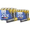 VARTA Batterie 20x AA & 20x AAA, confezione da 40, pile Mix Pack, Power on Demand, Alcaline, pacco di stoccaggio in confezione ecologica, Made in Germany [Esclusivo su Amazon]