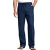 Cegerne Pantaloni di Lino Uomo Estivo Lungo Leggero Casual, Vita Elastica Zip e Coulisse, Tasche Traspiranti per Spiaggia Vacanze Quotidiano, Blu Marino, M