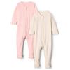 Amazon Essentials x Sofia Grainge Pigiama Intero in Cotone con Calze Unisex - Bambini e ragazzi, confezione da 2, Avorio/Rosa, 0 mesi