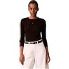 Calvin Klein Donna Maglietta Maniche Lunghe Woven Label con Scollo Rotondo, Nero (Black), XS