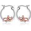 Flyow Orecchini con bulldog francesi, in argento Sterling, graziosi orecchini a cerchio con bulldog, regalo per donne e figlie, Argento