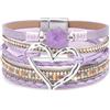 Suyi Bracciale multistrato in pelle a forma di cuore, largo, da donna, Metallo, lega