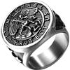 JewelryWe Anello Punk San Michele: Anello Grande da Uomo Anello di San Cristoforo in Acciaio Inossidabile Simbolo Preghiere Portafortuna