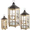 GILDE Set di 3 lanterne Corazon in legno - marrone - esagonali - altezza 78 cm x larghezza 39 cm - tetto in metallo