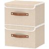 OUTBROS 2 Set Scatole Portaoggetti, 26x20x17cm Cestino con Maniglie, Beige | Scatole per Armadio in Tessuto con Coperchio Antipolvere, Contenitori Salvaspazio Pieghevoli per Vestiti Camera da Letto