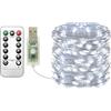 Clearhill Ghirlanda luminosa USB 20m bianco freddo 200 LED con telecomando, 8 modalità, timer e dimmerabile per Natale, camera, interni/esterni