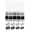 Bnnrjia 150 Pz Bottoni Automatici a Pressione, Bottoni Automatici da Cucire | Metallo da 7,5/8,5/10/12 mm (Neri e Argento), per abbigliamento, tessuti, borse, fai-da-te - Include scatola organizer